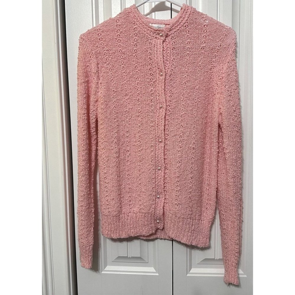 Vintage Pink Cardigan Sweater Grandma Core Button Front Woodward & Lothrop M